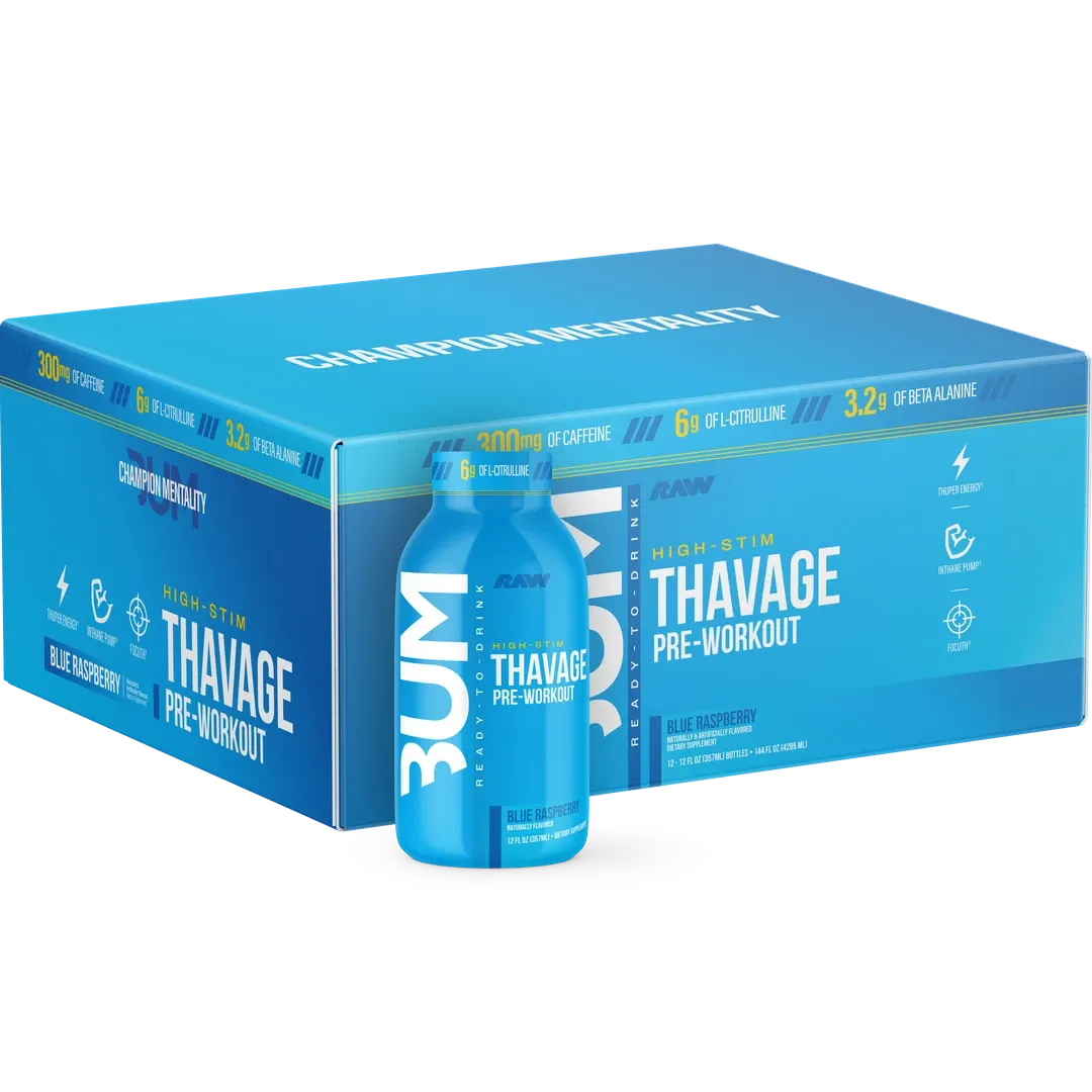 RAW Nutrition CBUM Thavage Pre-Workout RTD-Case (12 bottles)-Blue Raspberry-N101 Nutrition