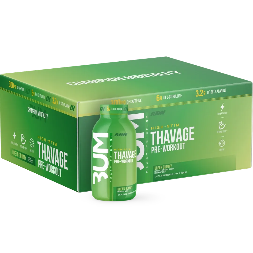 RAW Nutrition CBUM Thavage Pre-Workout RTD-Case (12 bottles)-Green Gummy-N101 Nutrition
