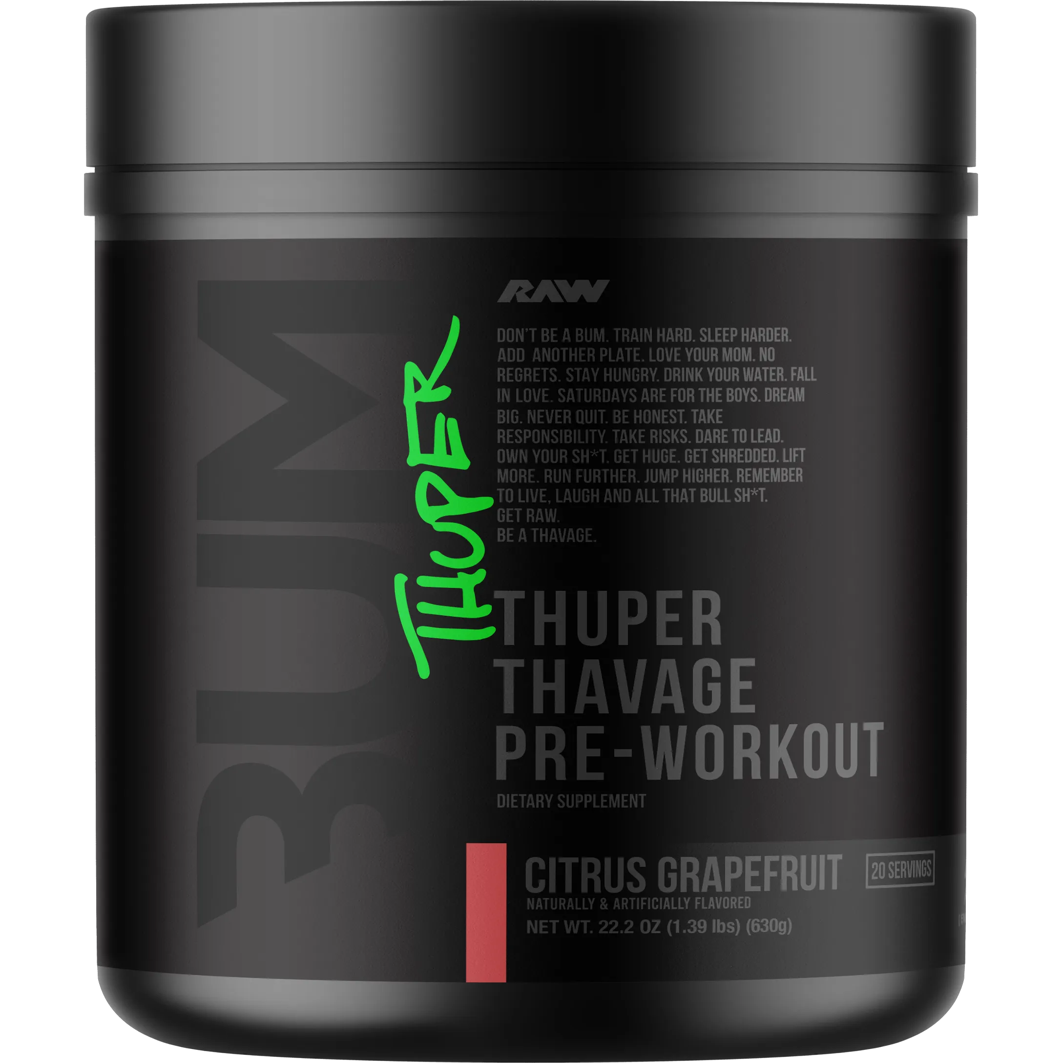 RAW Nutrition CBUM Thuper Thavage Pre-Workout-20 servings-Citrus Grapefruit-N101 Nutrition