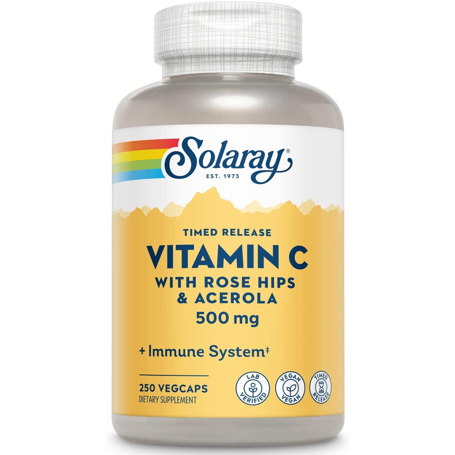 Solaray Vitamin C with Rose Hips & Acerola 500 mg (Timed Release)-N101 Nutrition
