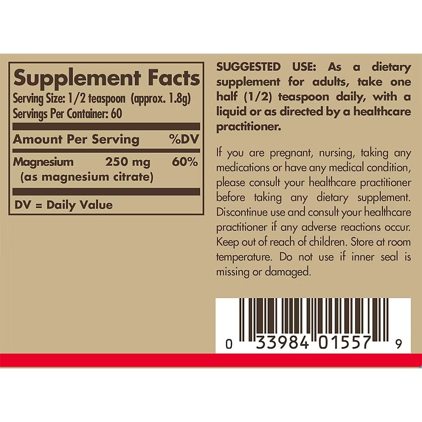 Solgar Magnesium Citrate Powder (EXP 11/2026 -- FINAL SALE / NO RETURN ...