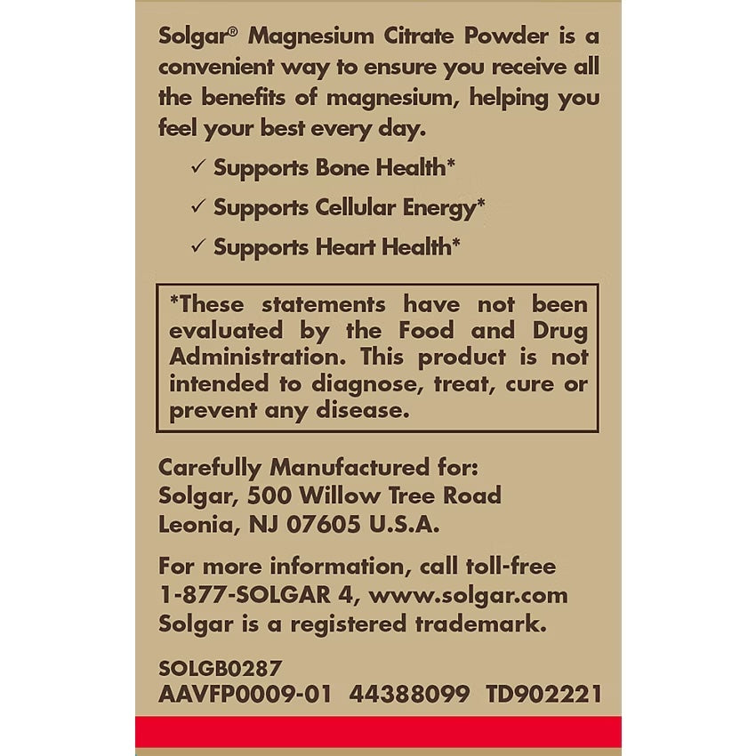 Solgar Magnesium Citrate Powder (EXP 11/2026 -- FINAL SALE / NO RETURN ...