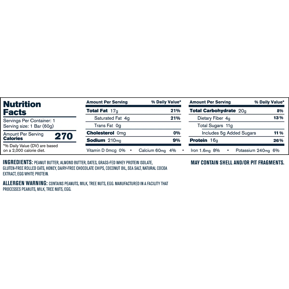 Transparent Labs Grass-Fed Protein+ Bar-N101 Nutrition