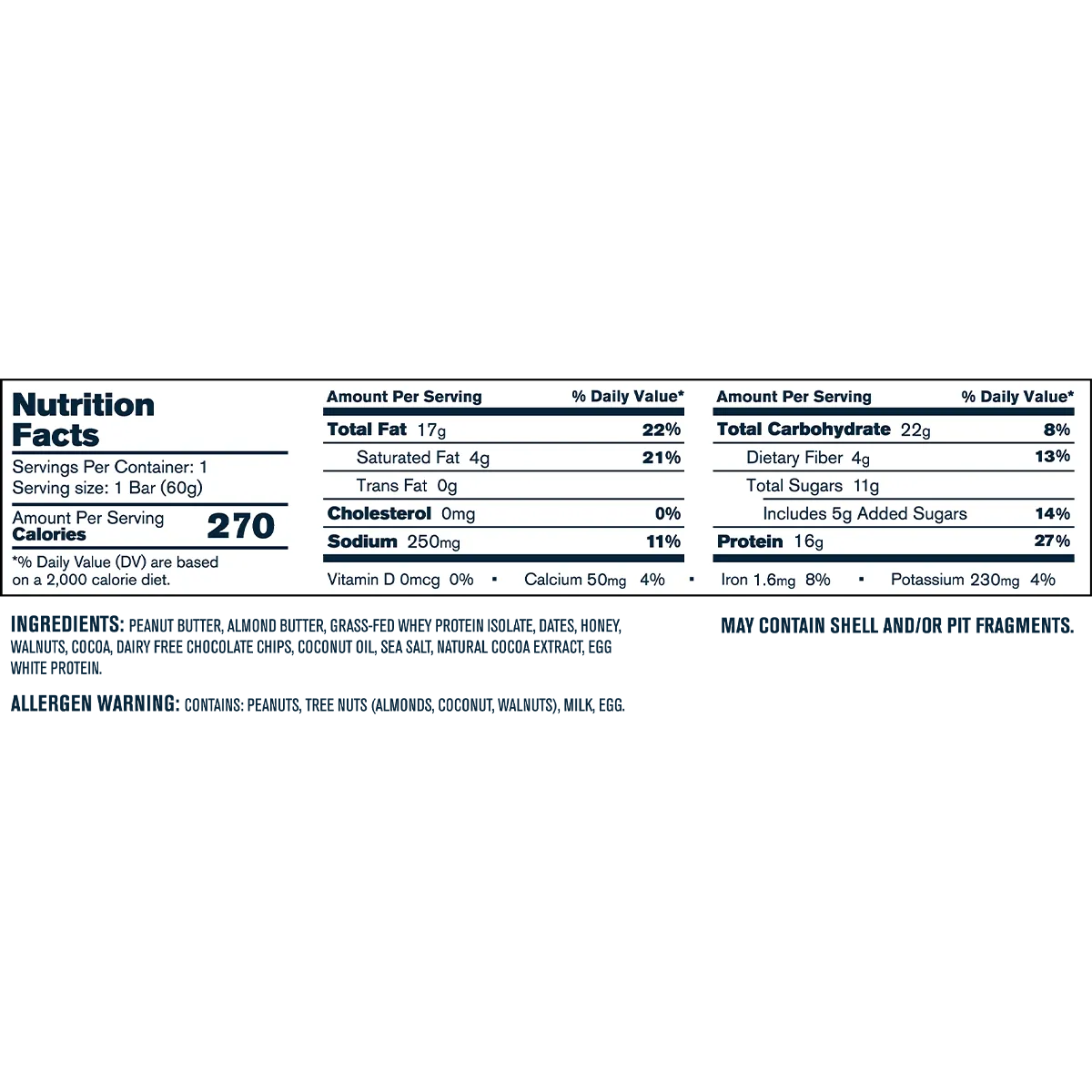 Transparent Labs Grass-Fed Protein+ Bar-N101 Nutrition