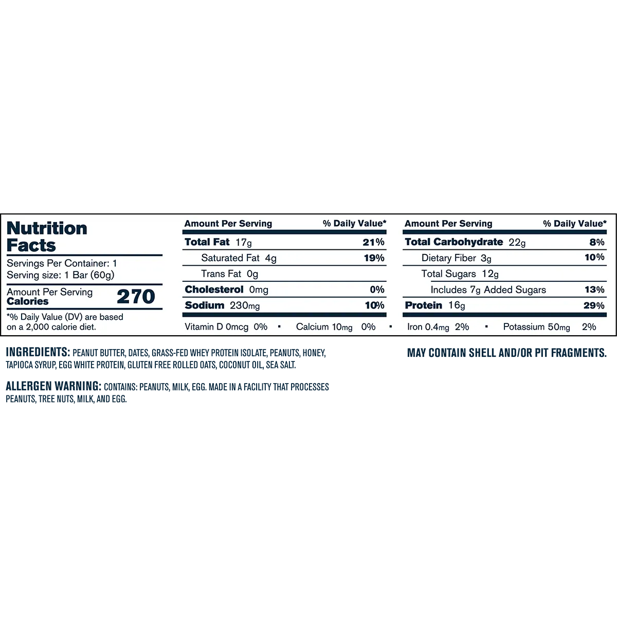 Transparent Labs Grass-Fed Protein+ Bar-N101 Nutrition