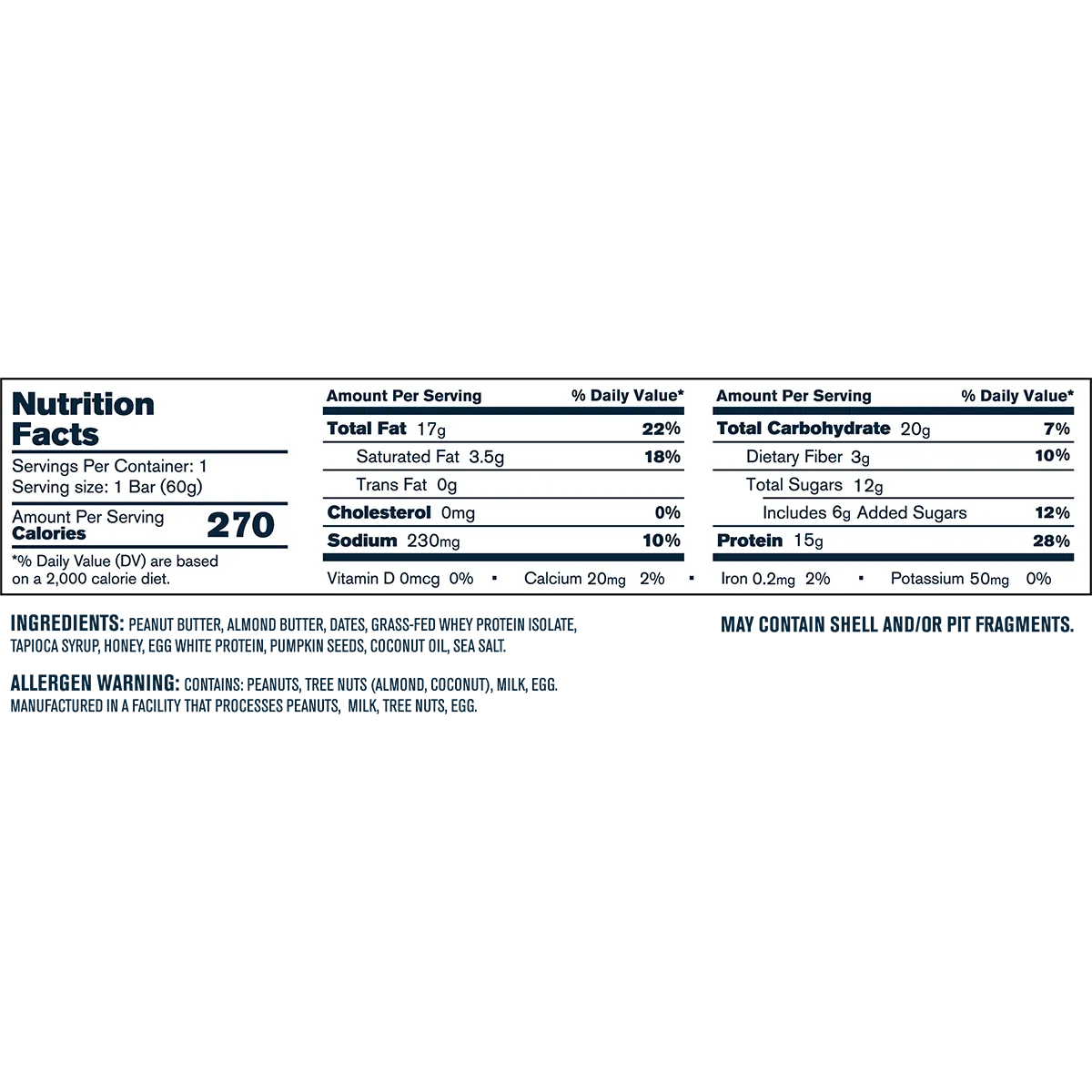 Transparent Labs Grass-Fed Protein+ Bar-N101 Nutrition