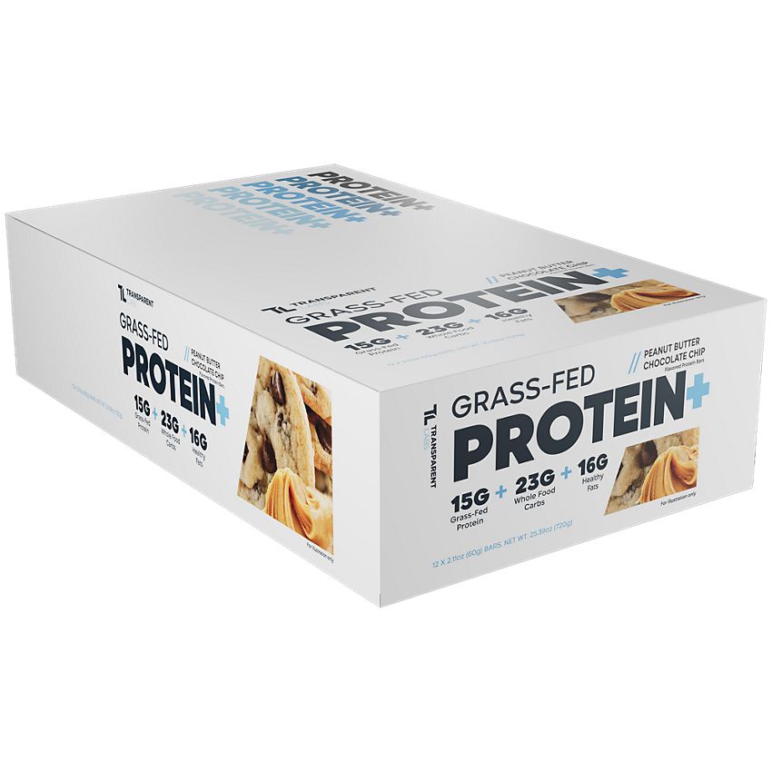 Transparent Labs Grass-Fed Protein+ Bar-Box (12 bars)-Peanut Butter Chocolate Chip-N101 Nutrition