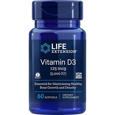 Life Extension Vitamin D3 125 mcg (5000 IU)-60 softgels-N101 Nutrition