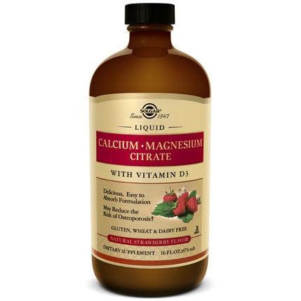 Solgar Liquid Calcium Magnesium Citrate with Vitamin D3 - Natural Strawberry Flavor-16 fl oz (473 mL)-N101 Nutrition