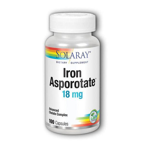 Solaray Iron Asporotate 18 mg-100 capsules-N101 Nutrition
