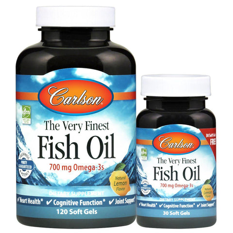 Carlson The Very Finest Fish Oil-120 + 30 FREE softgels-Lemon-N101 Nutrition