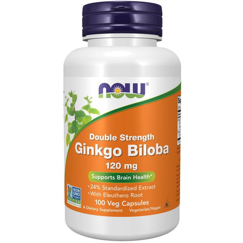 NOW Ginkgo Biloba, Double Strength 120 mg-100 Veg Capsules-N101 Nutrition