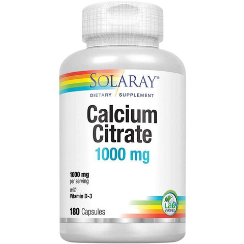 Solaray Calcium Citrate 1000 mg with Vitamin D3-180 capsules-N101 Nutrition