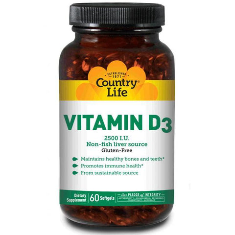Country Life Vitamin D3 2500 IU-60 softgels-N101 Nutrition