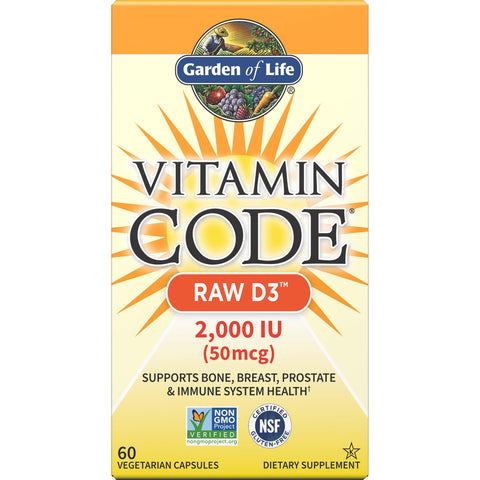 Garden of Life Vitamin Code Raw D3 2,000 IU-60 vegetarian capsules-N101 Nutrition