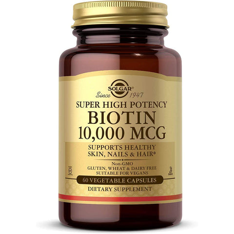 Solgar Super High Potency Biotin 10,000 mcg-60 vegetable capsules-N101 Nutrition