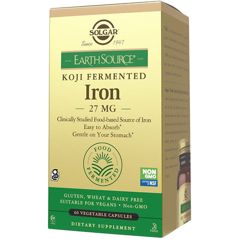 Solgar EarthSource Koji Fermented Iron 27 mg-60 vegetable capsules-N101 Nutrition