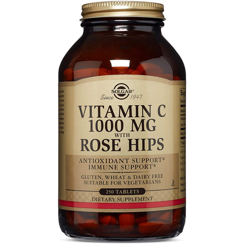 Solgar Vitamin C 1000 mg with Rose Hips-250 tablets-N101 Nutrition