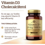 Solgar Vitamin D3 Softgels - 125 mcg (5000 IU)-100 softgels-N101 Nutrition