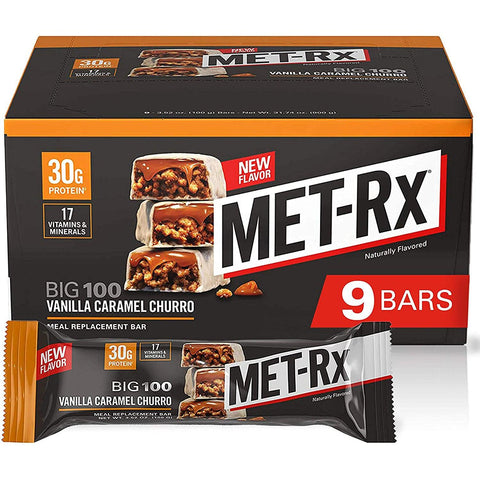MET-Rx BIG 100 Meal Replacement Bars-Box (9 bars)-Vanilla Caramel Churro-N101 Nutrition