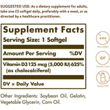Solgar Vitamin D3 Softgels - 125 mcg (5000 IU)-N101 Nutrition