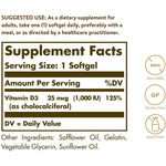 Solgar Vitamin D3 - 25 MCG (1000 IU)-N101 Nutrition