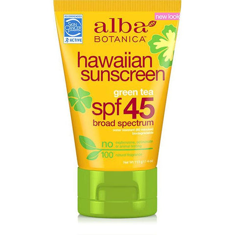 Alba Botanica Hawaiian Sunscreen Green Tea SPF 45 Broad Spectrum-4 oz (113 g)-N101 Nutrition
