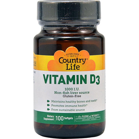 Country Life Vitamin D3 1000 IU-100 softgels-N101 Nutrition