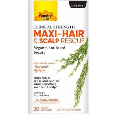 Country Life Maxi-Hair & Scalp Rescue-30 vegan softgels-N101 Nutrition