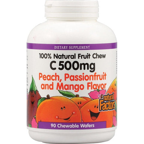 Natural Factors 100% Natural Fruit Chew C 500 mg - Peach, Passionfruit & Mango-90 wafers-N101 Nutrition