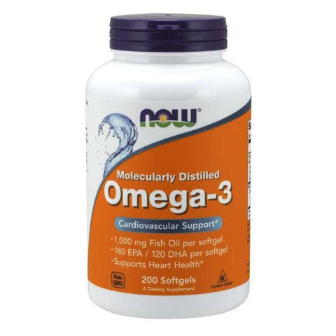 NOW Omega-3, Molecularly Distilled-200 softgels-N101 Nutrition