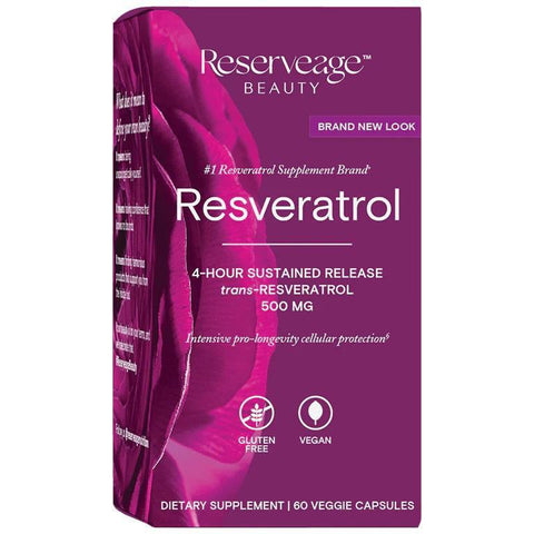 Reserveage Beauty Resveratrol 500 mg 4-Hour Sustained Release-60 veggie capsules-N101 Nutrition