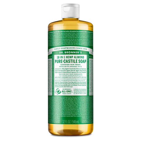 Dr. Bronner's Pure-Castile Liquid Soap-32 fl oz (946 mL)-Almond-N101 Nutrition