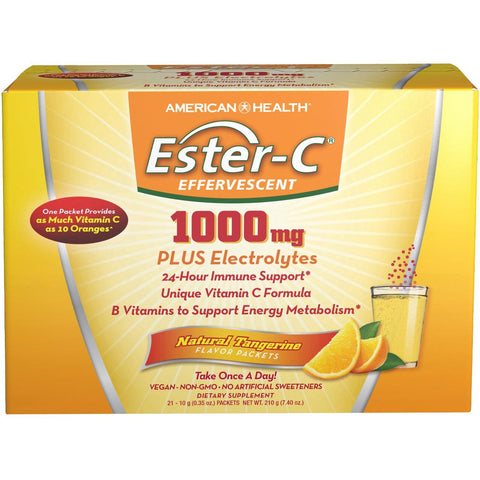 American Health Ester-C Effervescent Vitamin C Packets 1000 mg-21 packets-Tangerine-N101 Nutrition